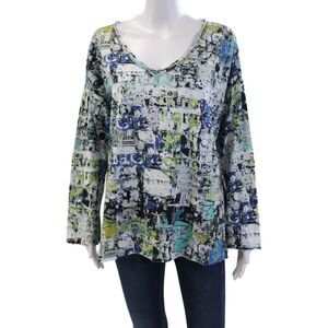 Printed Artworks Womens Cotton Long Sleeve Abstract Print Top Blue Size S